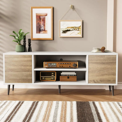 TV Stand with Storage Cabinet and Open Shelves