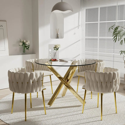 Golden Round Glass Dining Table Set for 4