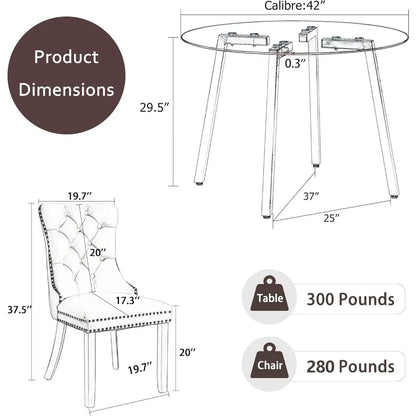5 Piece Luxury Round Glass Dining Set