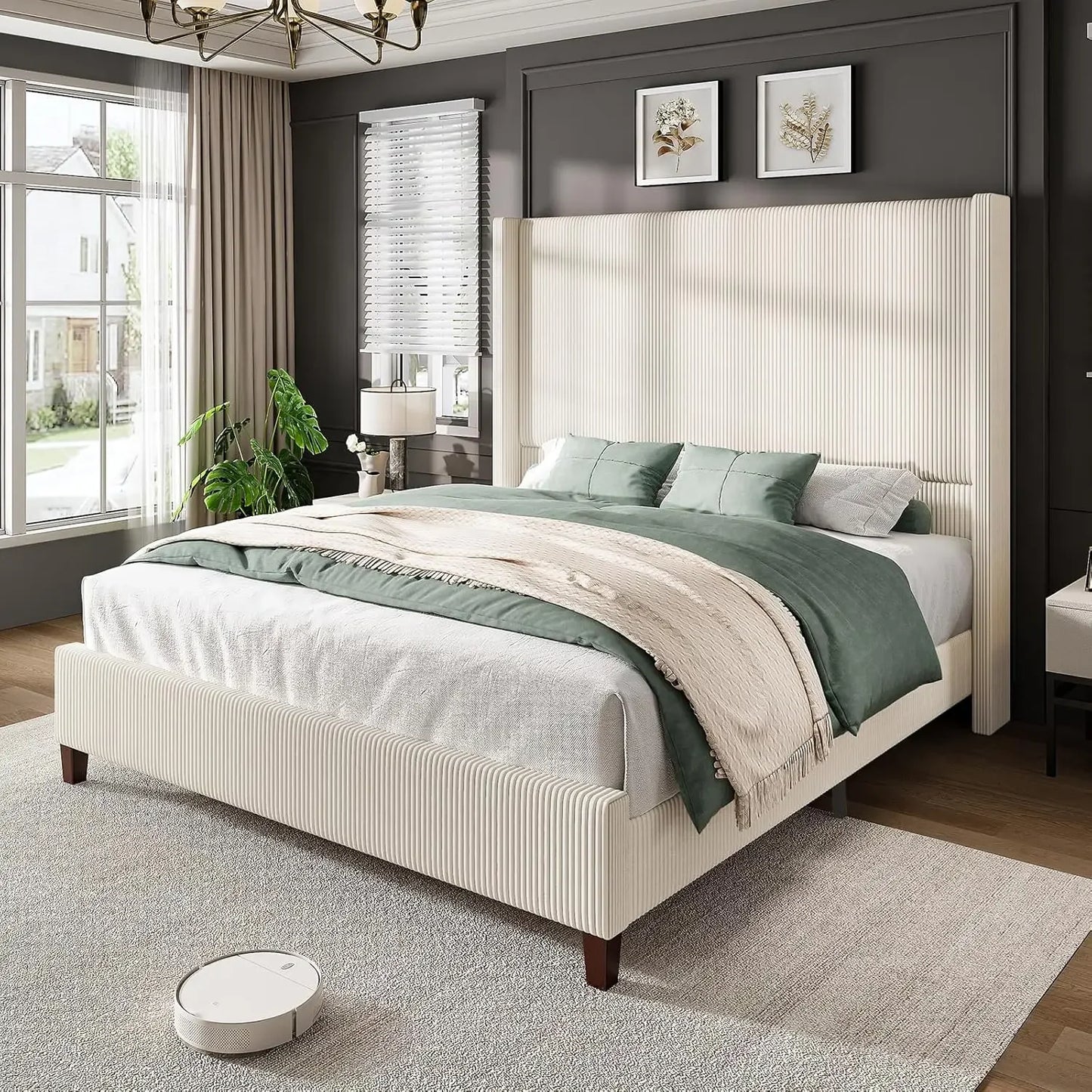 Corduroy Wingback Bed